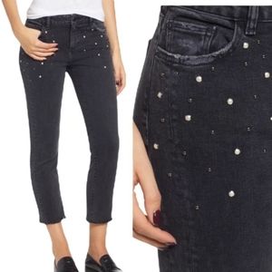 Studded Black Crop Straight Leg Jeans | NWOT | Luxe Pearl Studs | Retail $209